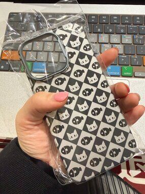 Cute Cat & Fish Checkerboard Phone Case | Kawaii Style